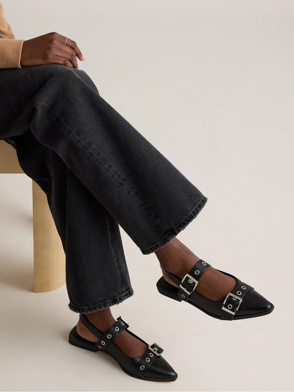 Quince Italian Leather Bold Buckle Slingback Flat
